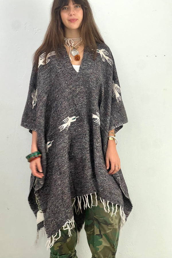 Anna Corinna Reworked Vintage Thunderbird Poncho, Cotton blend