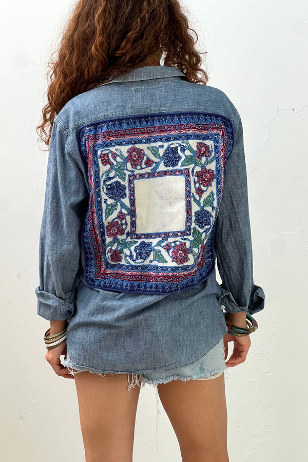 Anna Corinna Reworked Vintage Batiq Chambray Top