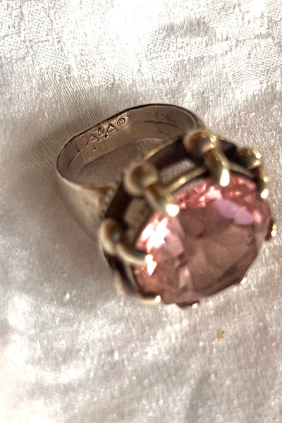 Ring Sterling Silver 60s Faceted Pink Sapphire Cocktail Vintage