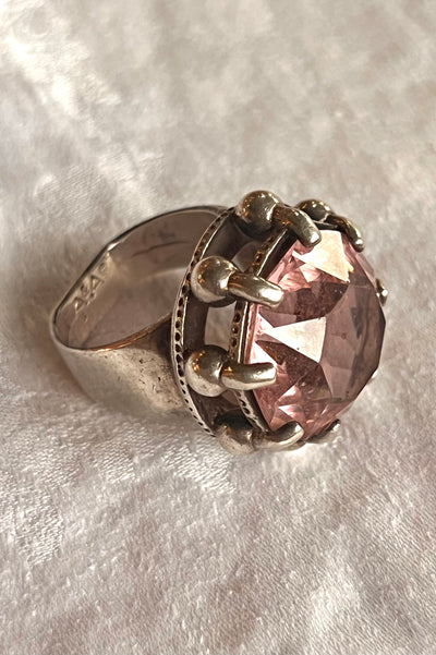 Ring Sterling Silver 60s Faceted Pink Sapphire Cocktail Vintage