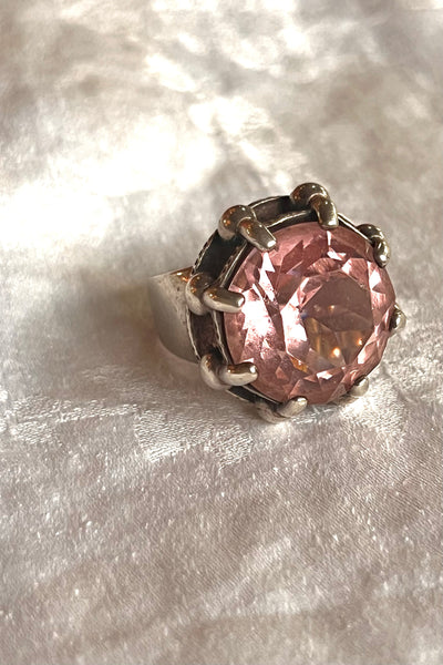 Ring Sterling Silver 60s Faceted Pink Sapphire Cocktail Vintage