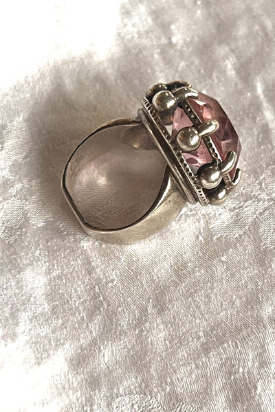 Ring Sterling Silver 60s Faceted Pink Sapphire Cocktail Vintage