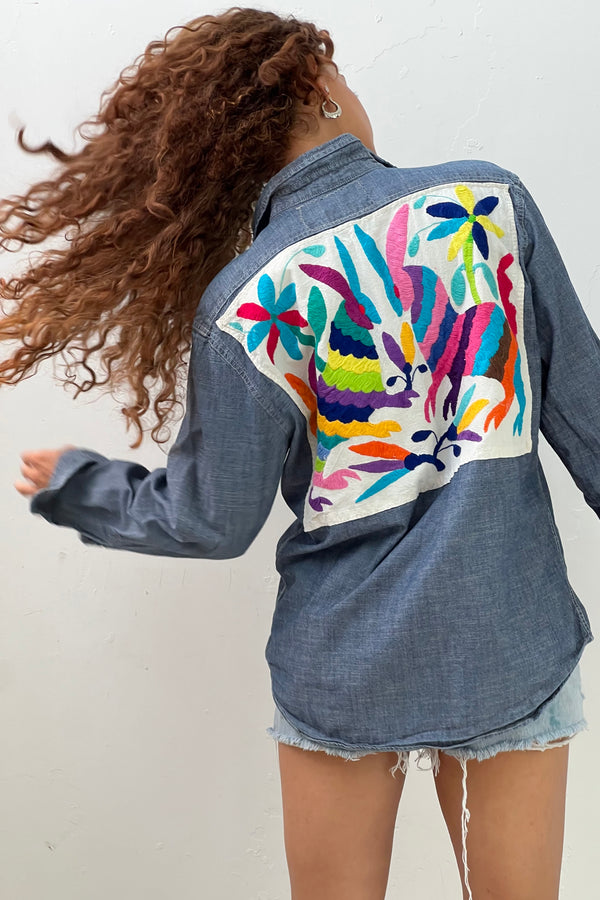 Anna Corinna Reworked Vintage Embroidered Chambray Top
