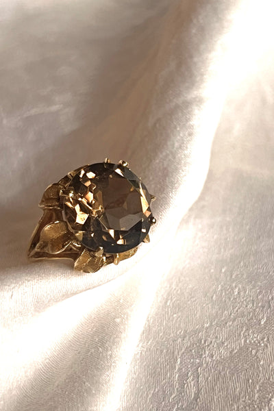 Ring 14K 50s Gold and Smoky Topaz Cocktail Ring Vintage