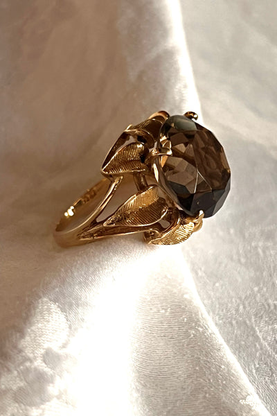 Ring 14K 50s Gold and Smoky Topaz Cocktail Ring Vintage