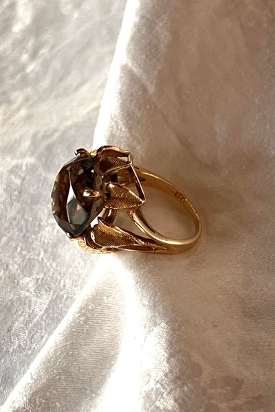 Ring 14K 50s Gold and Smoky Topaz Cocktail Ring Vintage