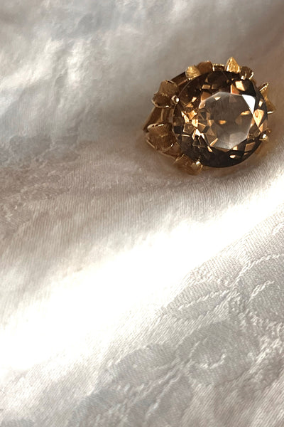 Ring 14K 50s Gold and Smoky Topaz Cocktail Ring Vintage