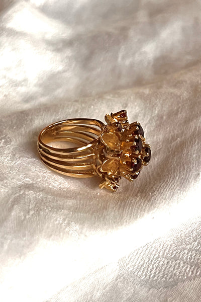 Ring 14K 50s Gold and Garnet Cluster Cocktail Vintage