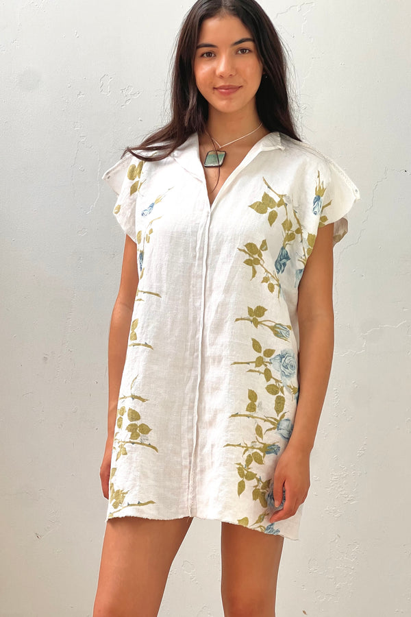 Anna Corinna Reworked Vintage Blue Roses Smock Dress, Cotton