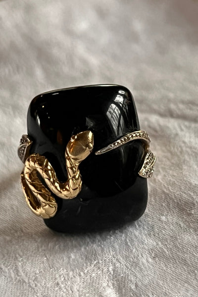 Ring 14K 80s Gold Snake and Onyx Vintage
