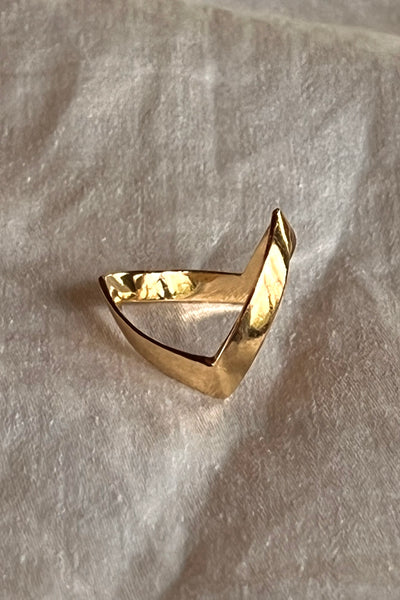 Ring 14K 80s Gold V Zig Zag Vintage