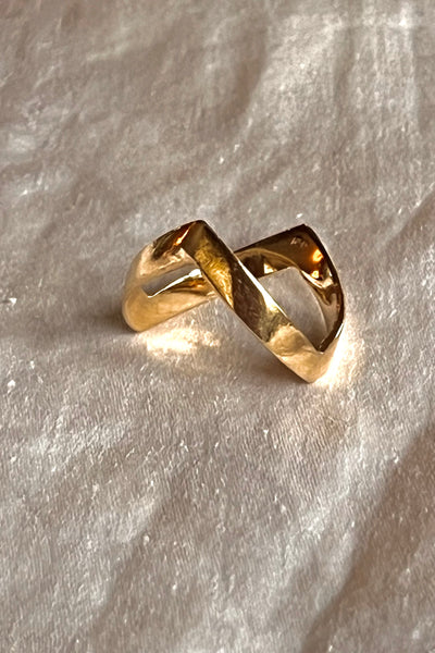 Ring 14K 80s Gold V Zig Zag Vintage