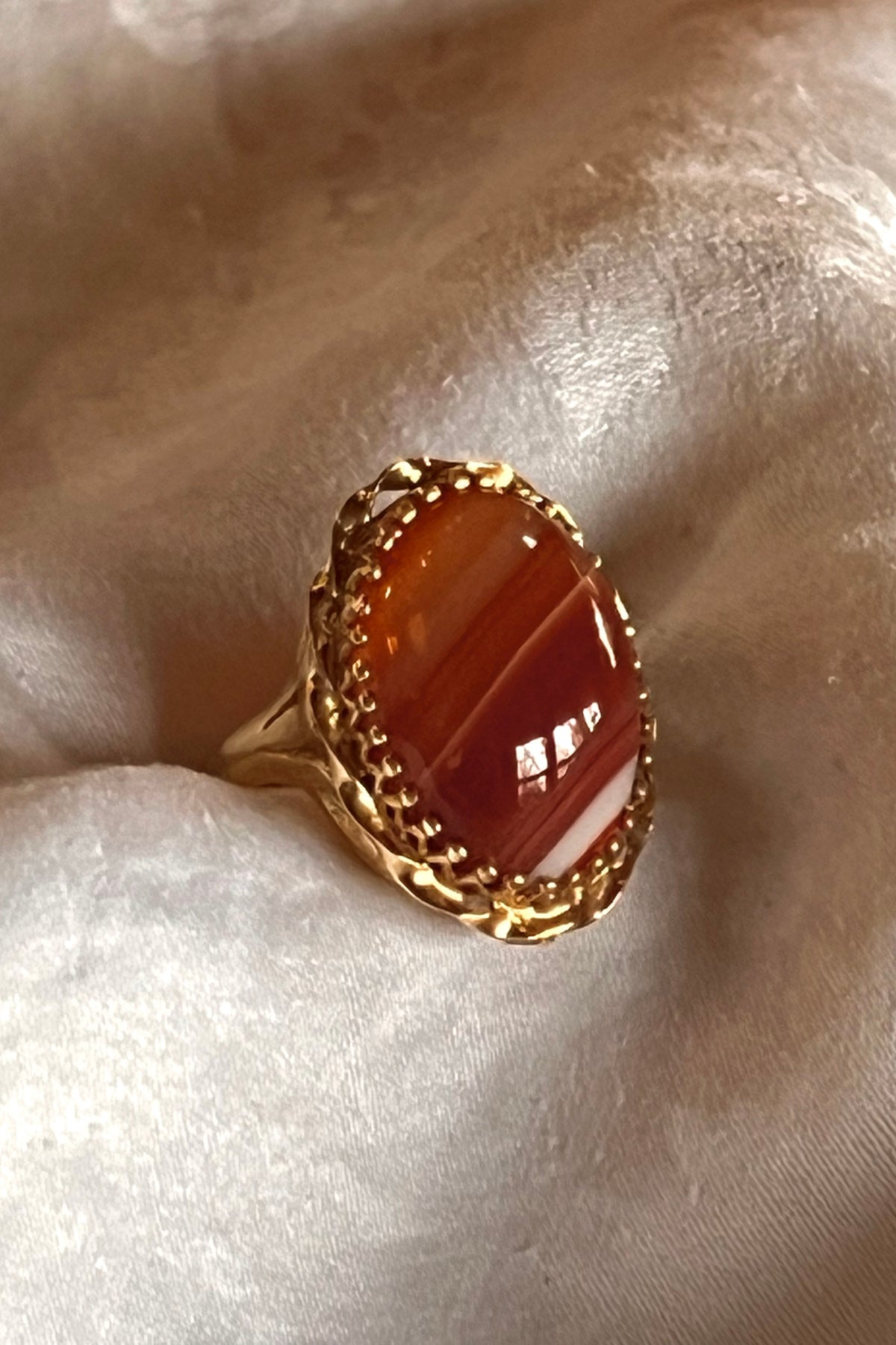 Ring 14K 60s Gold and Banded Agate Cocktail Vintage