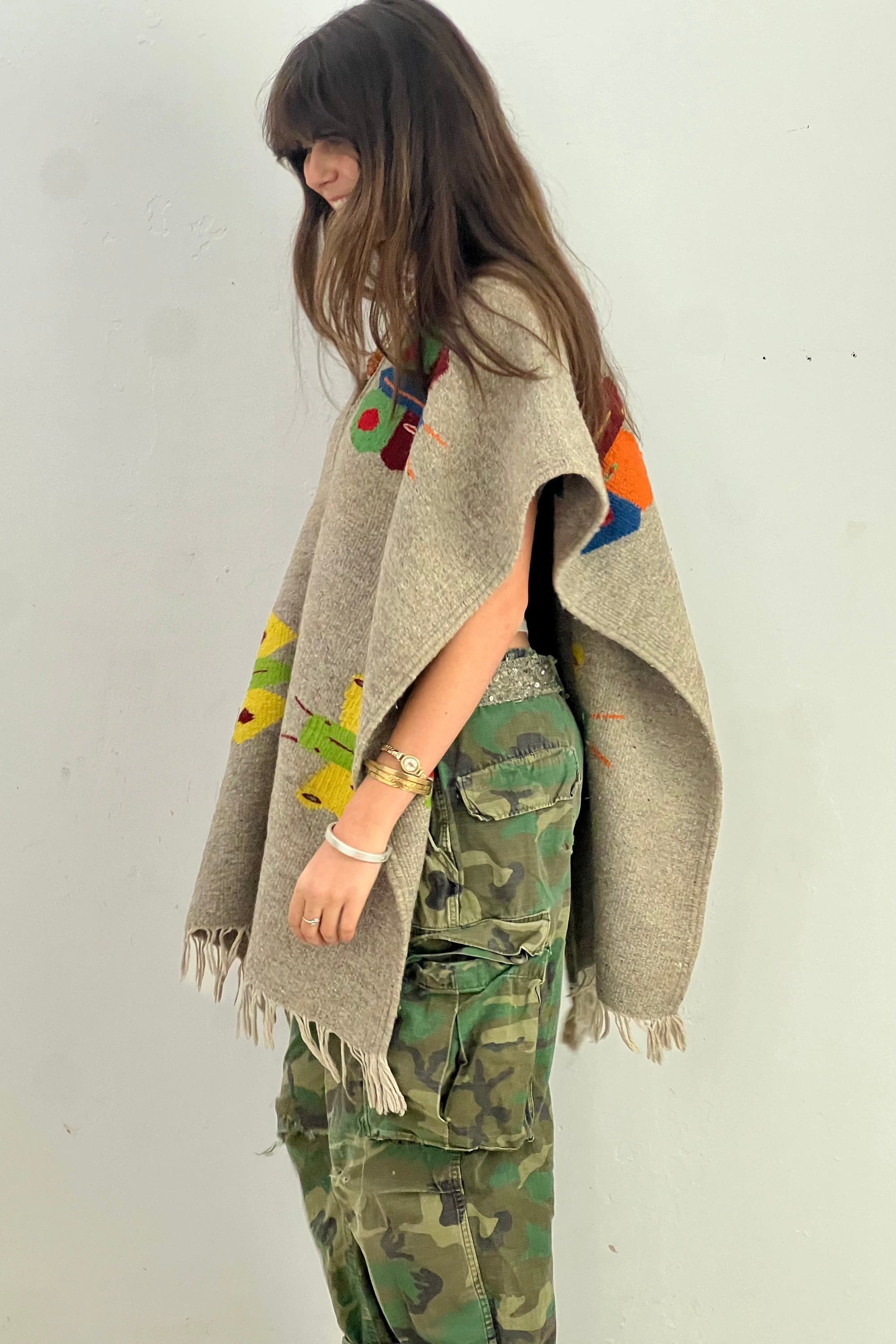 Anna Corinna Reworked Vintage Hand Woven Wool Butterfly Poncho