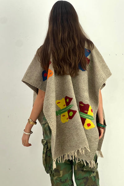 Anna Corinna Reworked Vintage Hand Woven Wool Butterfly Poncho, Wool, view 3