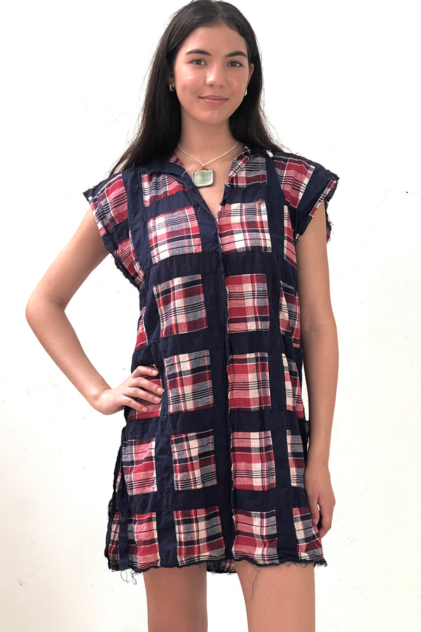Anna Corinna Reworked Vintage Patchwork RWB Smock Dress, size XS/S