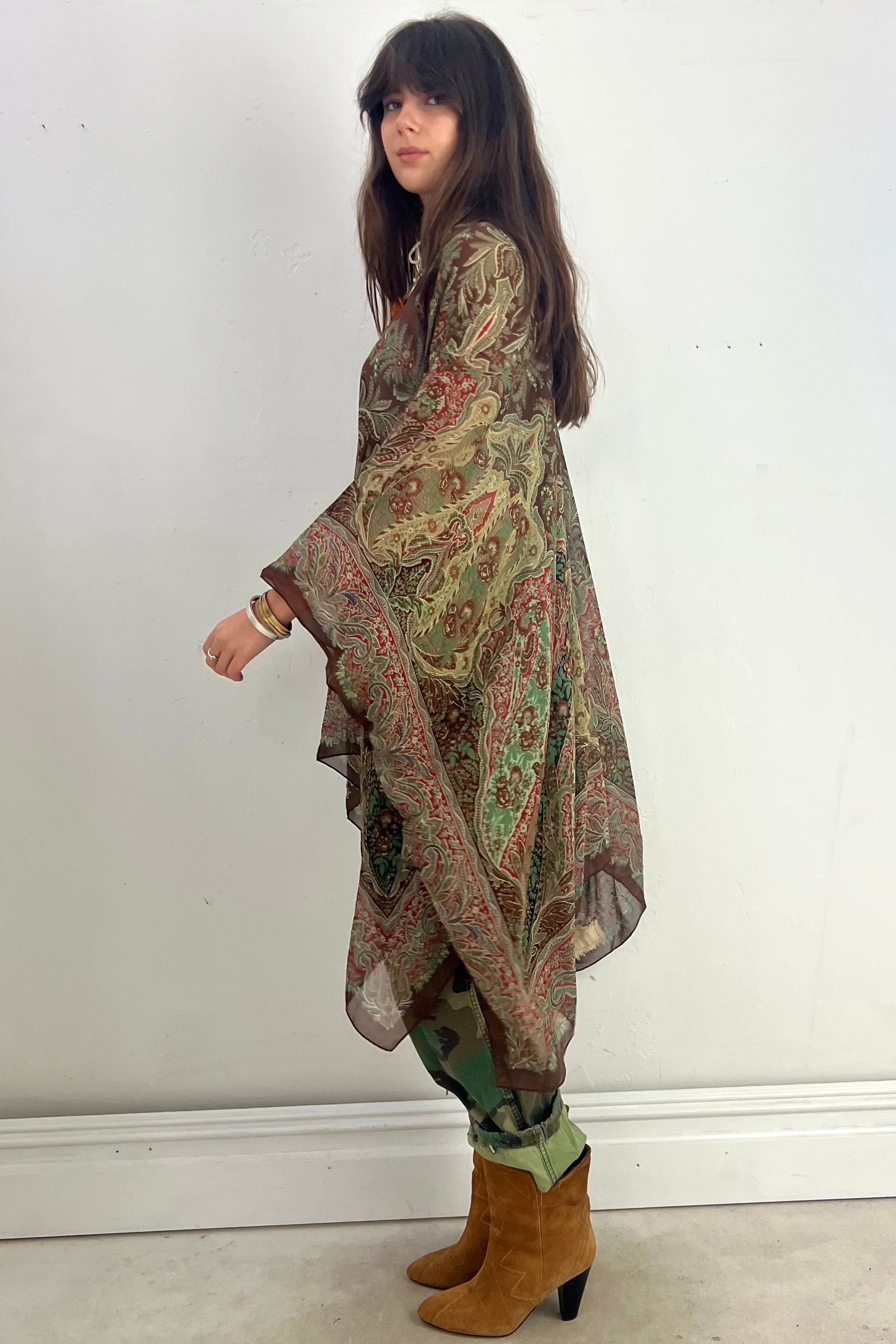 Anna Corinna Reworked Vintage Silk Chiffon Sheer Poncho Top