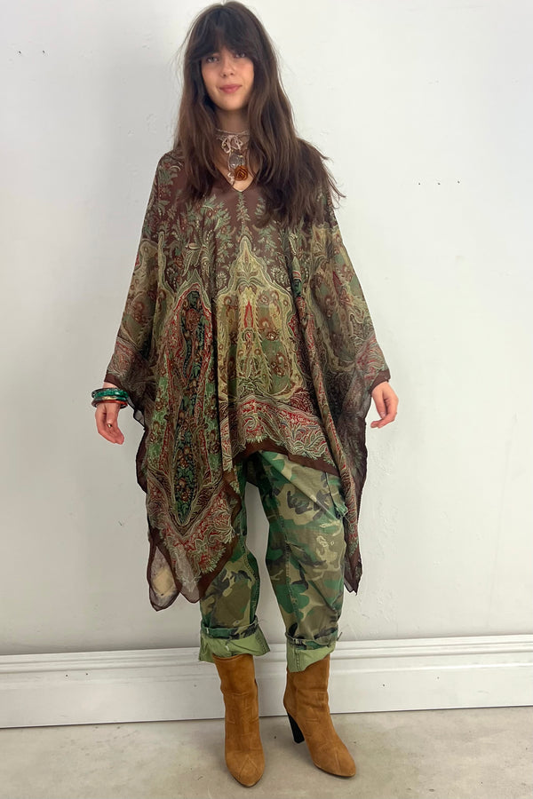 Anna Corinna Reworked Vintage Silk Chiffon Sheer Poncho Top, Silk Chiffon