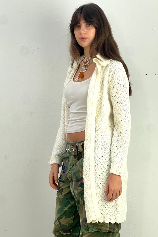 Vintage Lacy Knit Long Cardi Sweater, Acrylic