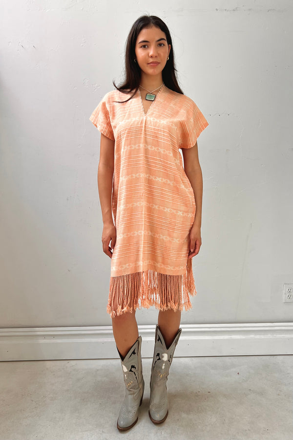 Anna Corinna Reworked Vintage Hand Woven Fringed Smock Dress, Cotton