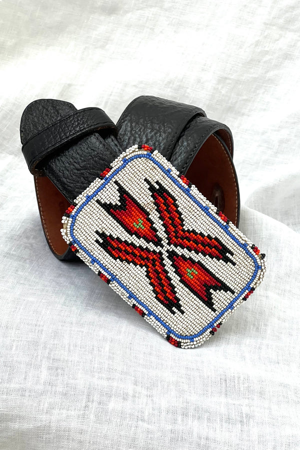Vintage Sioux Beaded Buckle Leather Belt