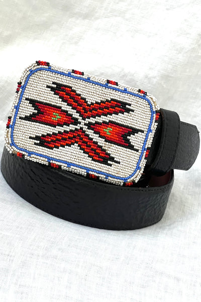 Vintage Sioux Beaded Buckle Leather Belt, view 3