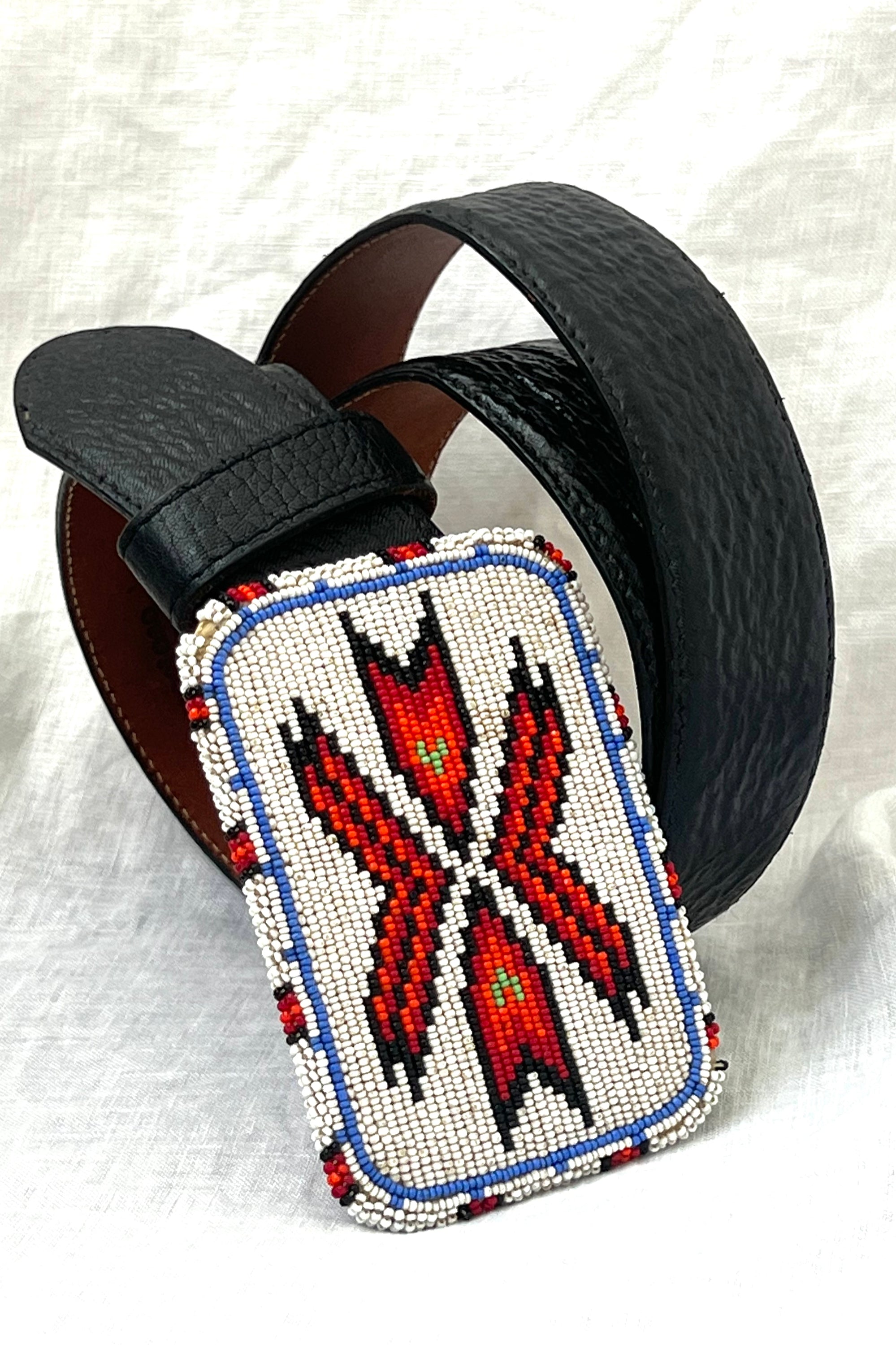 Vintage Sioux Beaded Buckle Leather Belt