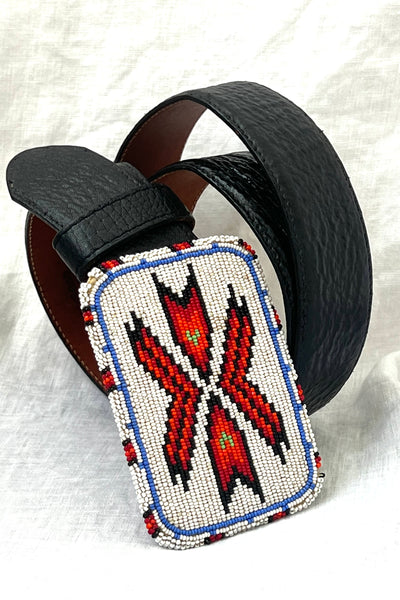 Vintage Sioux Beaded Buckle Leather Belt, view 2