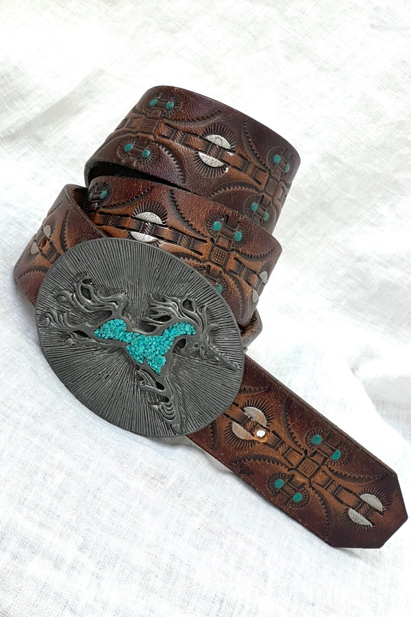 Vintage Unicorn Buckle Leather Belt