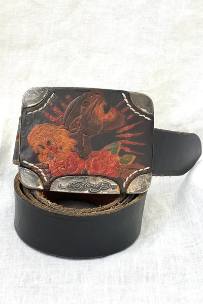 Ed Hardy Leather 90s Belt and Buckle Vintage
