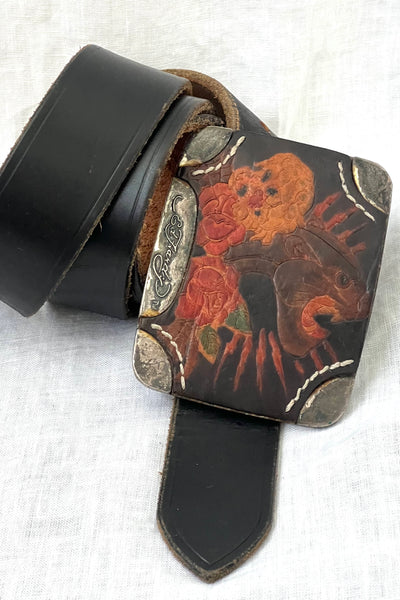 Ed Hardy Leather 90s Belt and Buckle Vintage