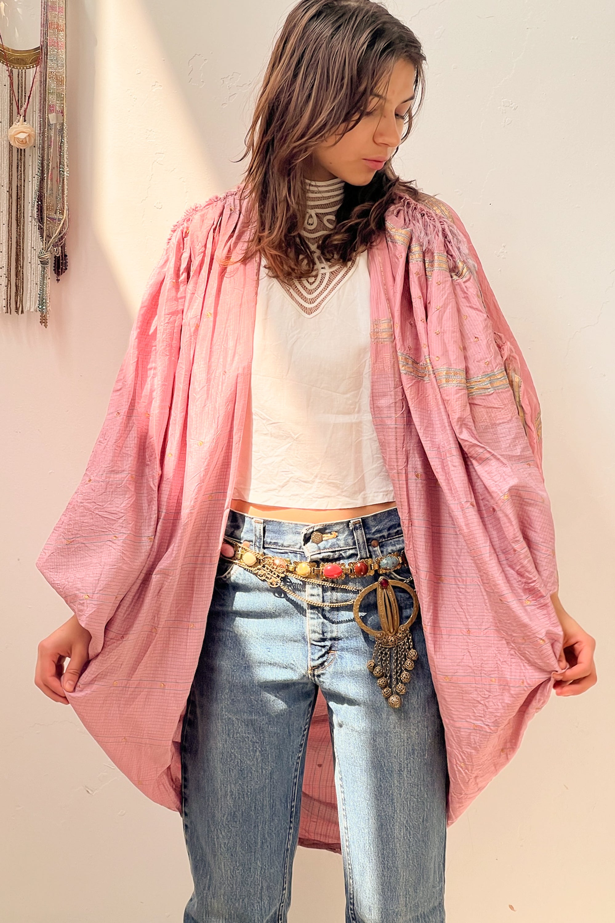 Anna Corinna Reworked Vintage Silk Blush Cacoon Jacket