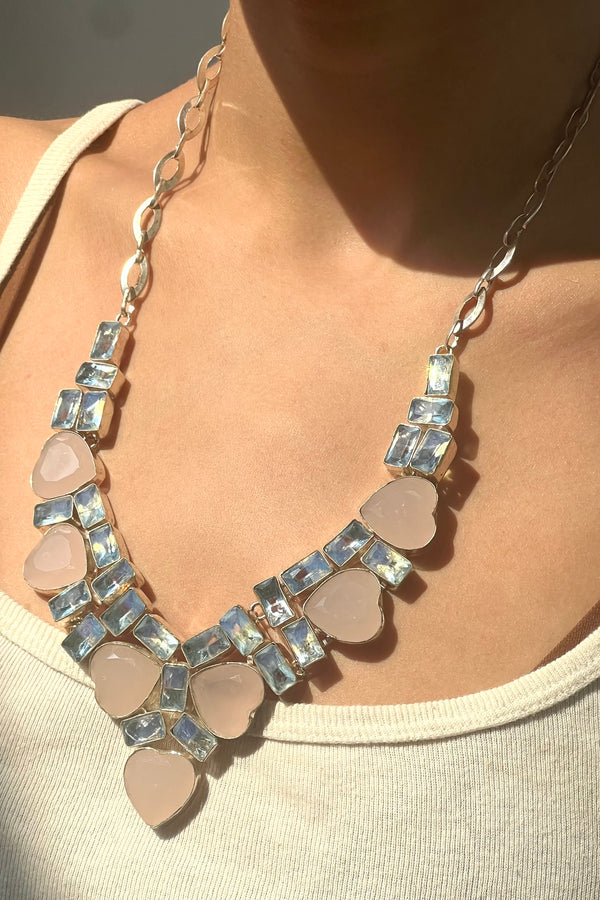 Vintage Faceted Stone Hearts Necklace