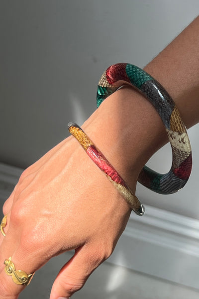 Vintage Snakeskin Patchwork Bangle Set, view 2