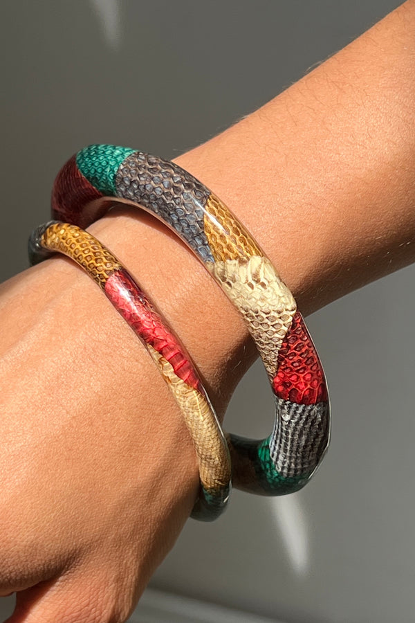 Vintage Snakeskin Patchwork Bangle Set