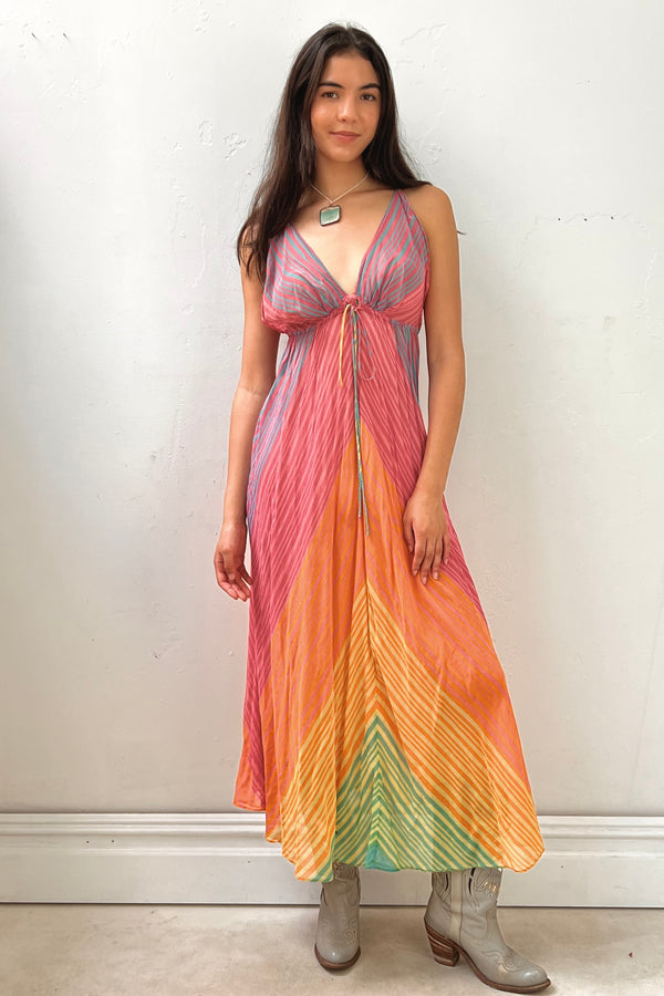 Vintage Striped Maxi Halter Dress, Cotton