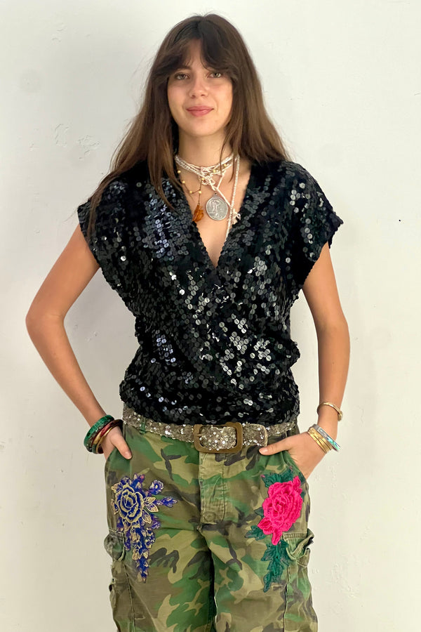 Vintage Midnight Sequin Top, Silk