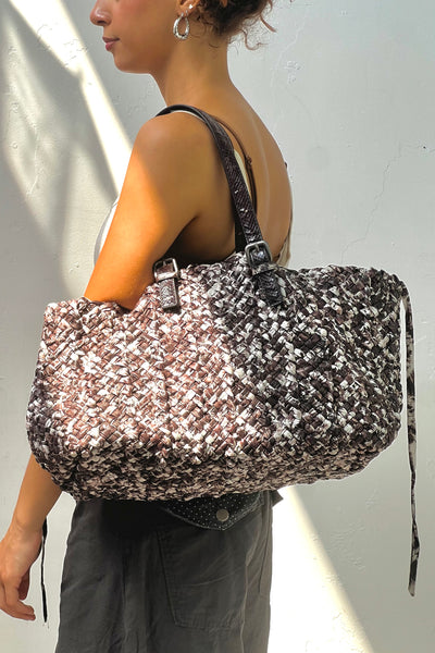 Vintage Woven Leather Oversized Tote, view 2