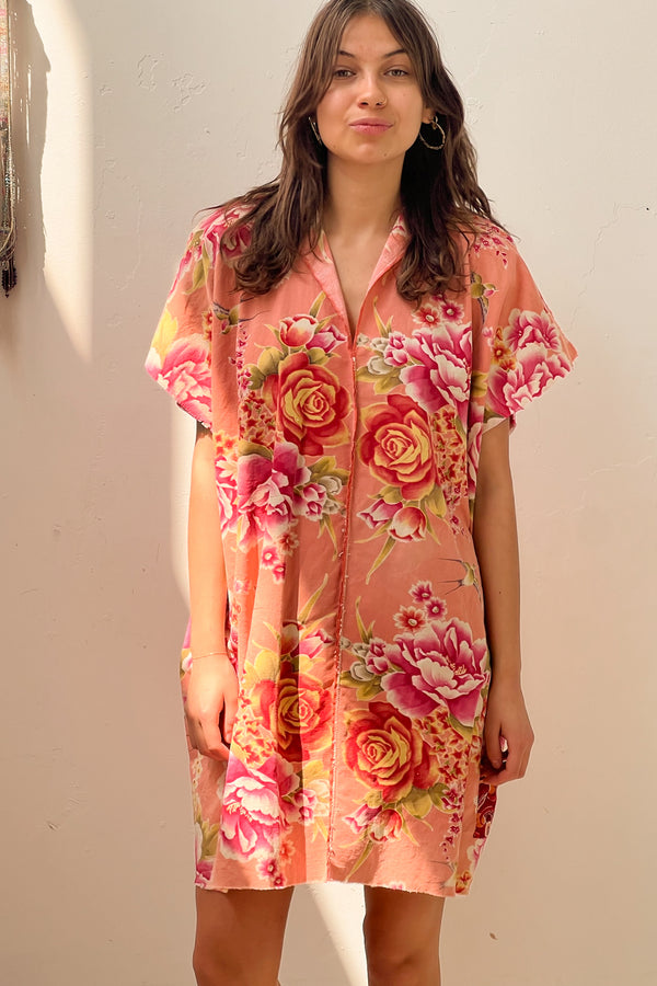 Anna Corinna Reworked Vintage Dahlias and Sparrows Smock Dress, Cotton