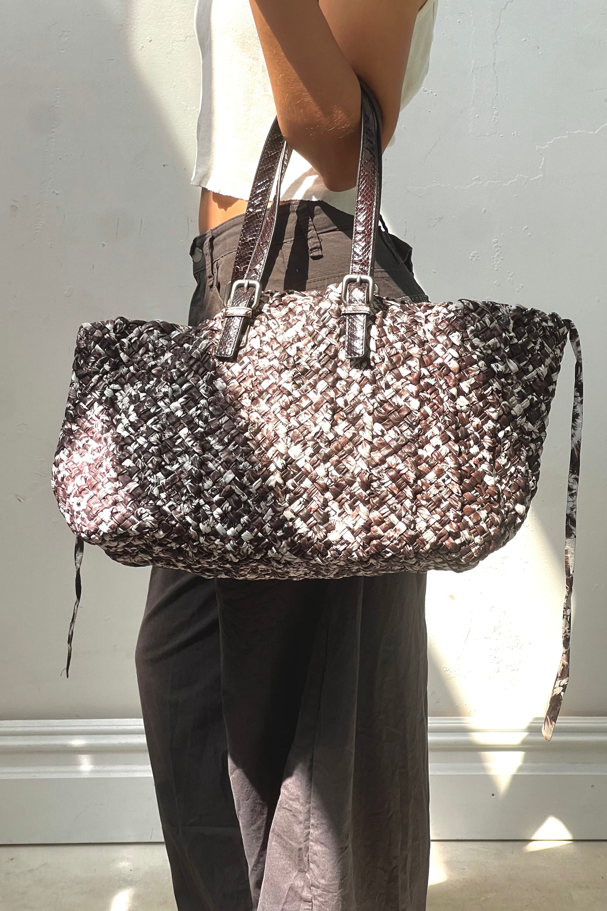 Vintage Woven Leather Oversized Tote