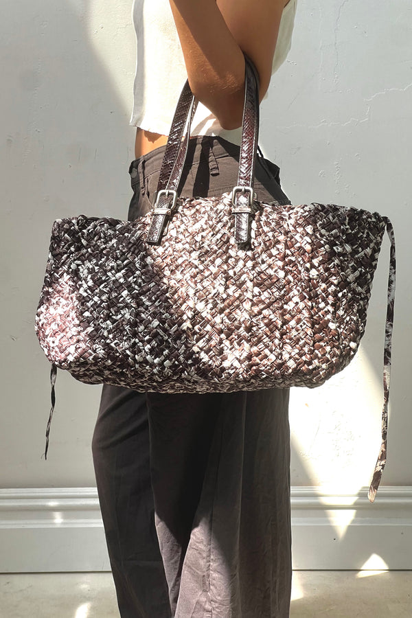 Vintage Woven Leather Oversized Tote