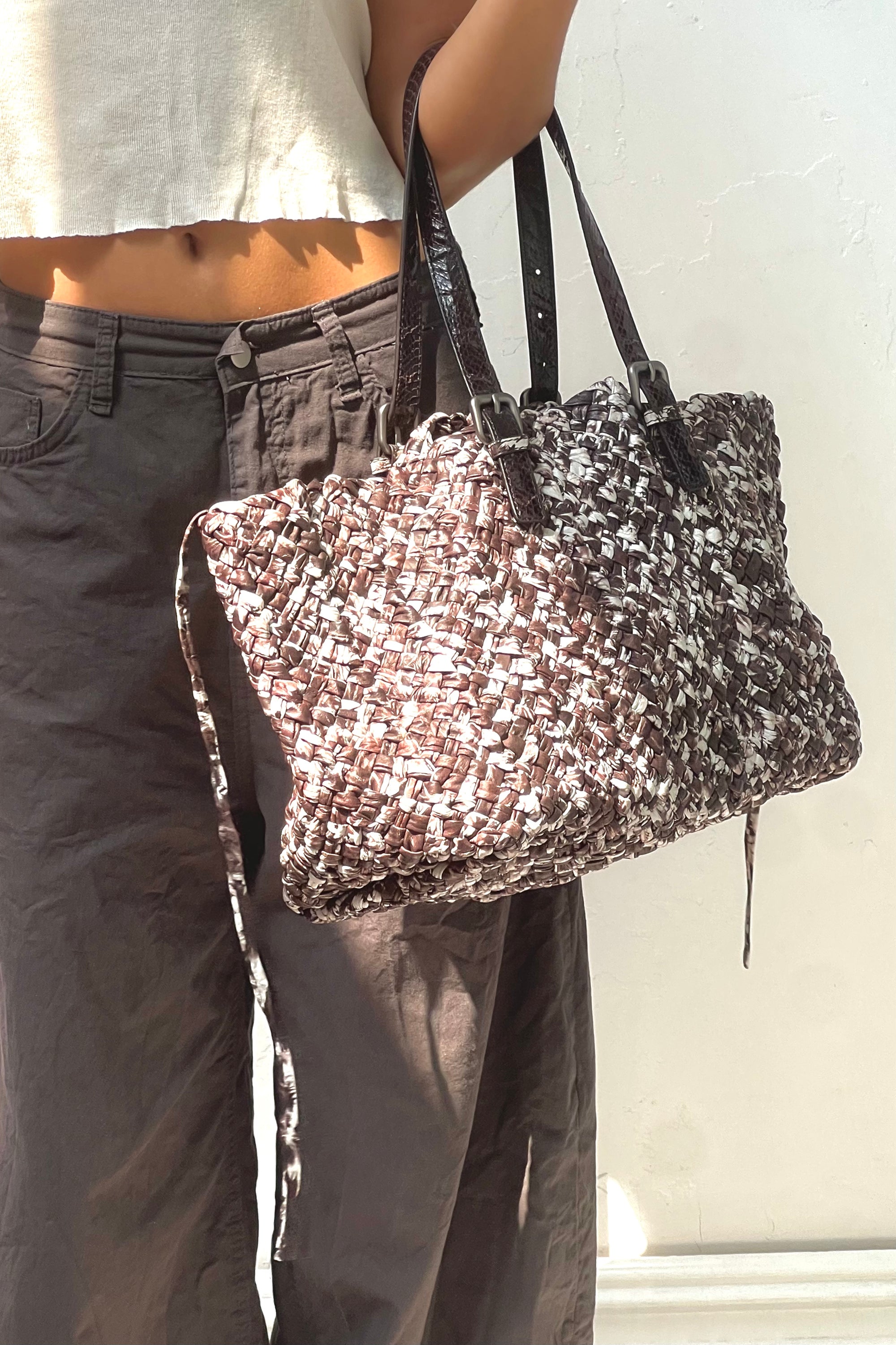 Vintage Woven Leather Oversized Tote