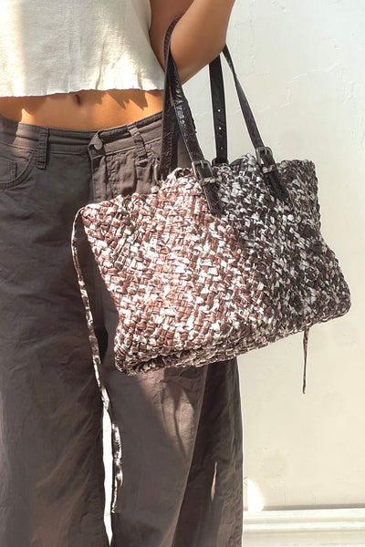 Vintage Woven Leather Oversized Tote, view 3