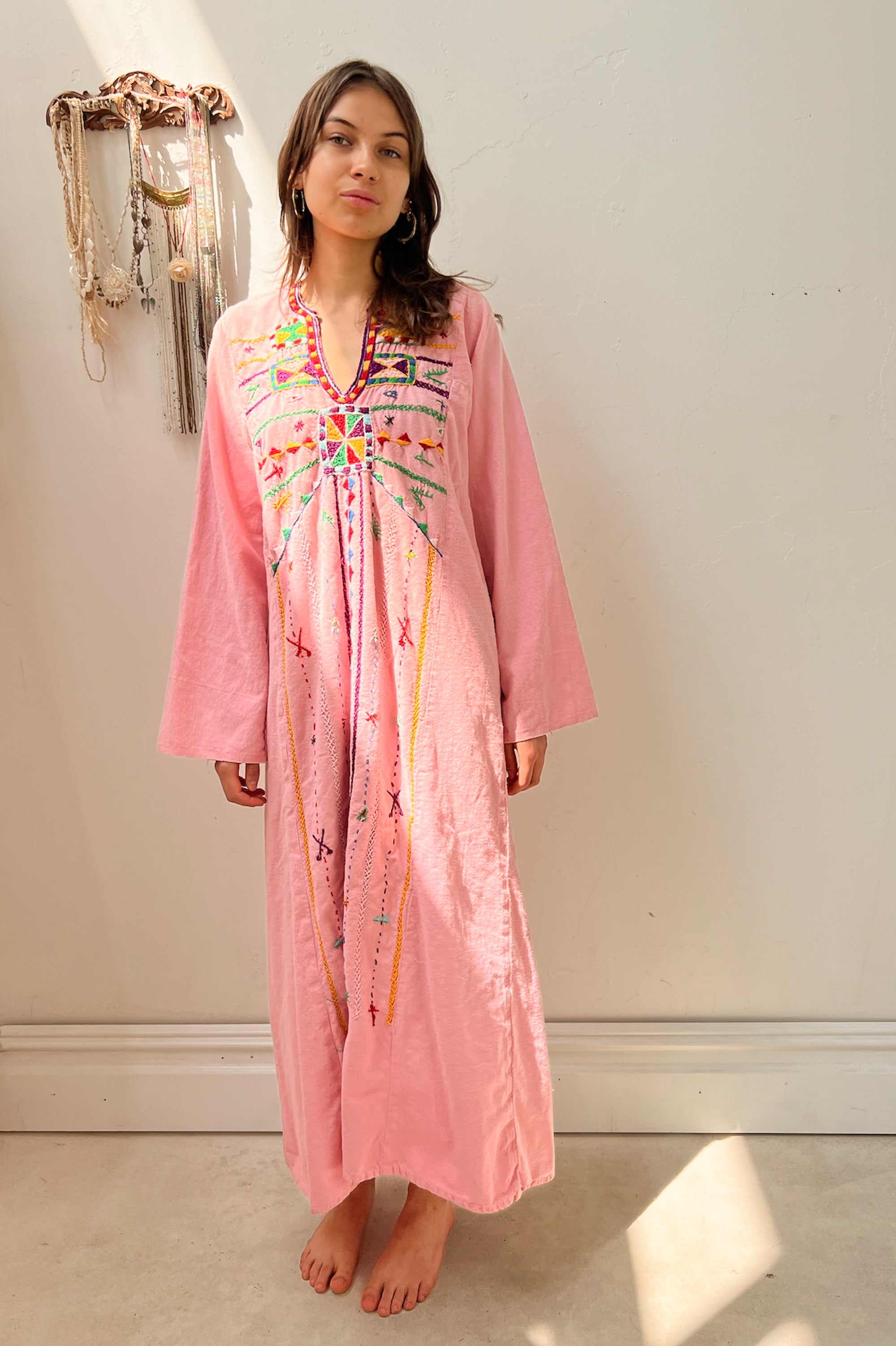 Vintage Embroidered Maxi Pinky Dress