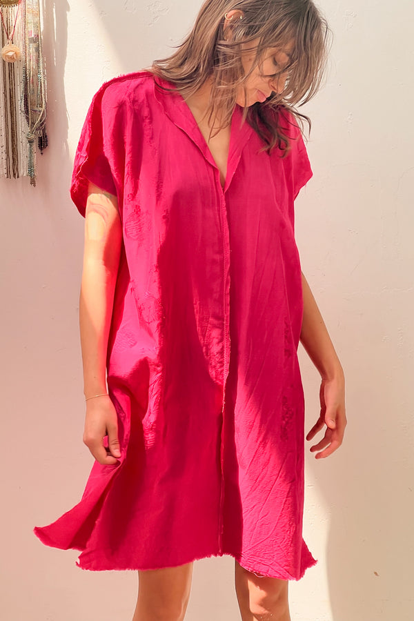 Anna Corinna Reworked Vintage Fuxia Smock Dress, Rayon