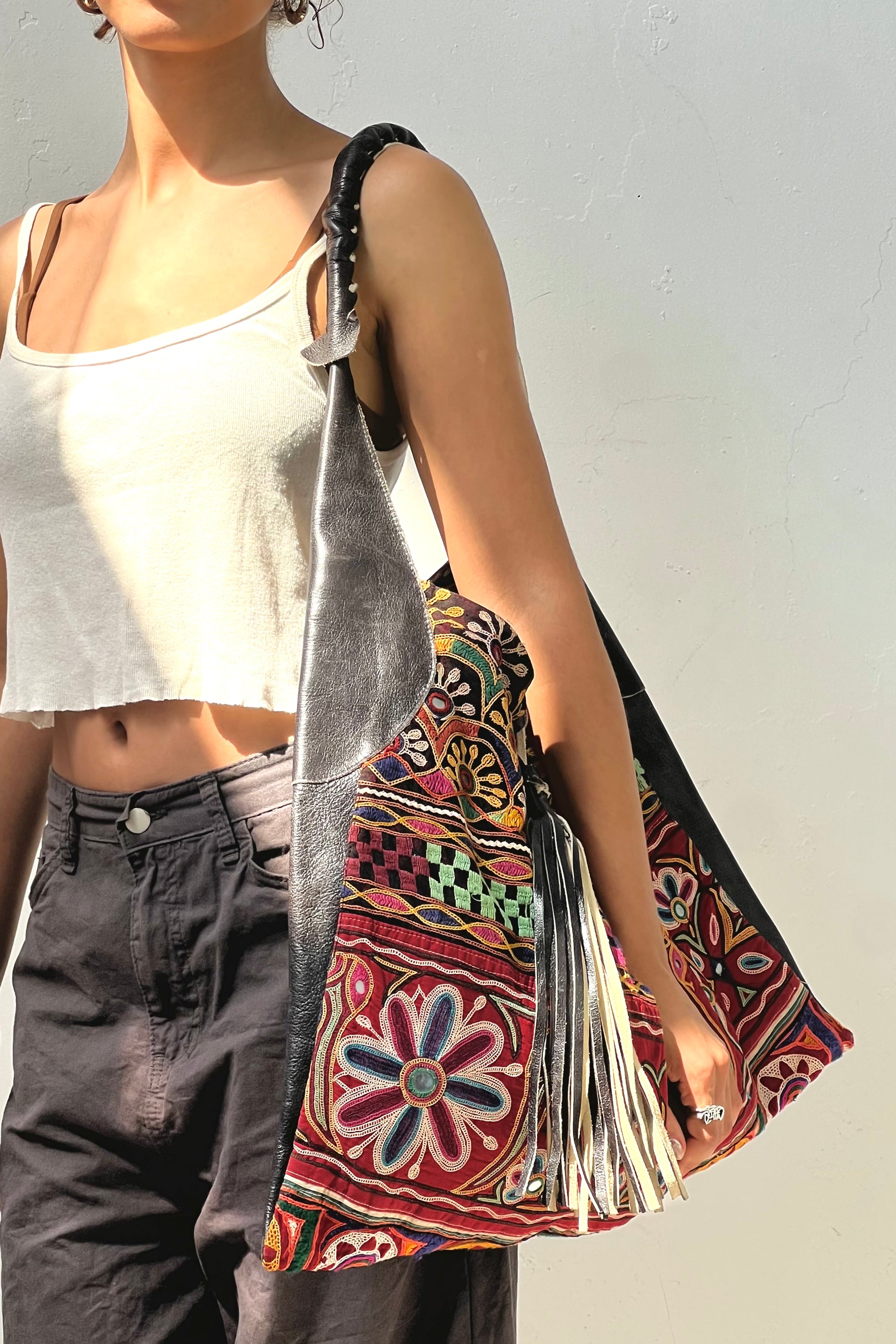 Anna Corinna Embroidered and Leather Foly + Corinna Bag