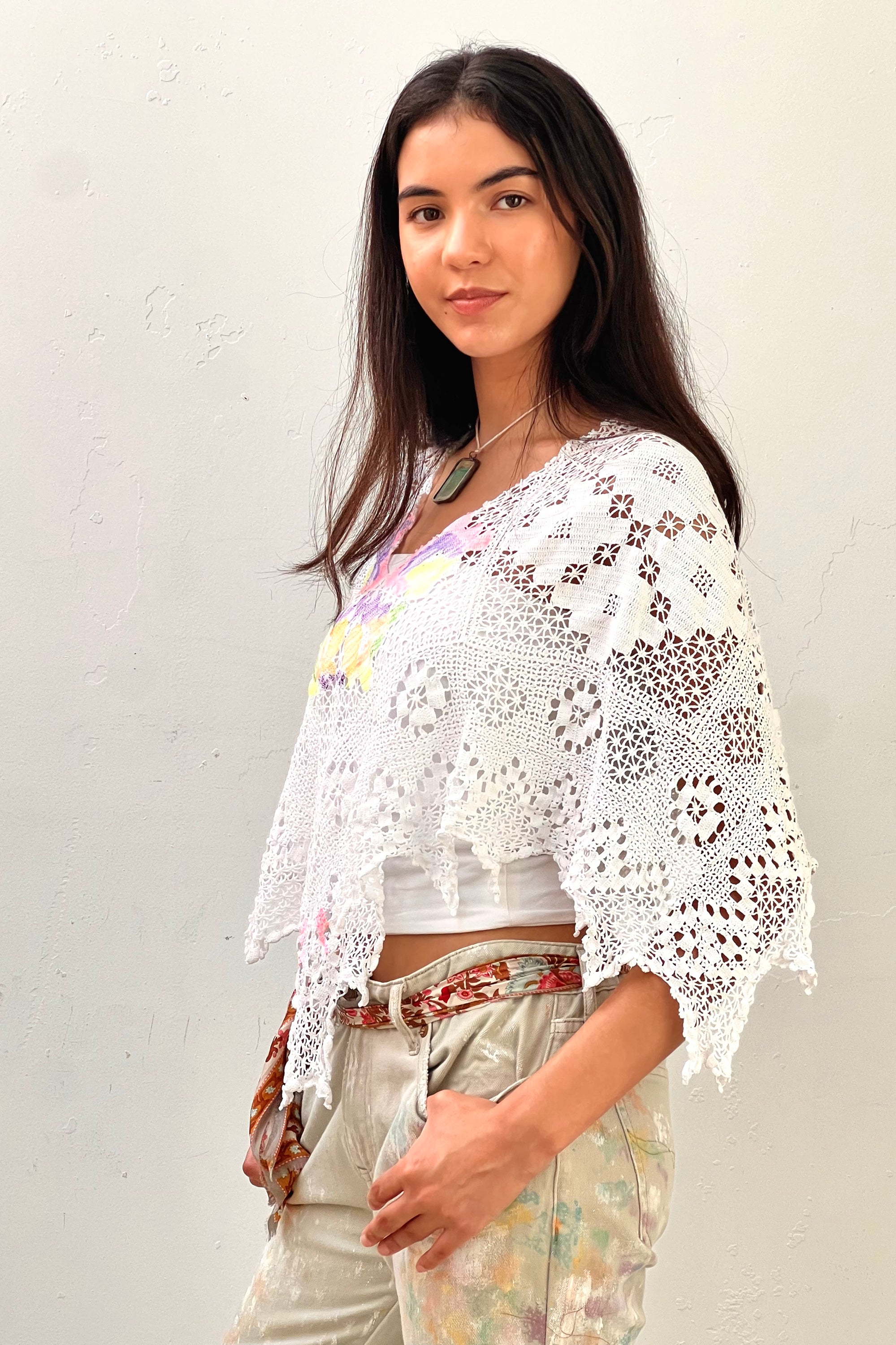 Anna Corinna Reworked Vintage Hand Crocheted Poncho Top