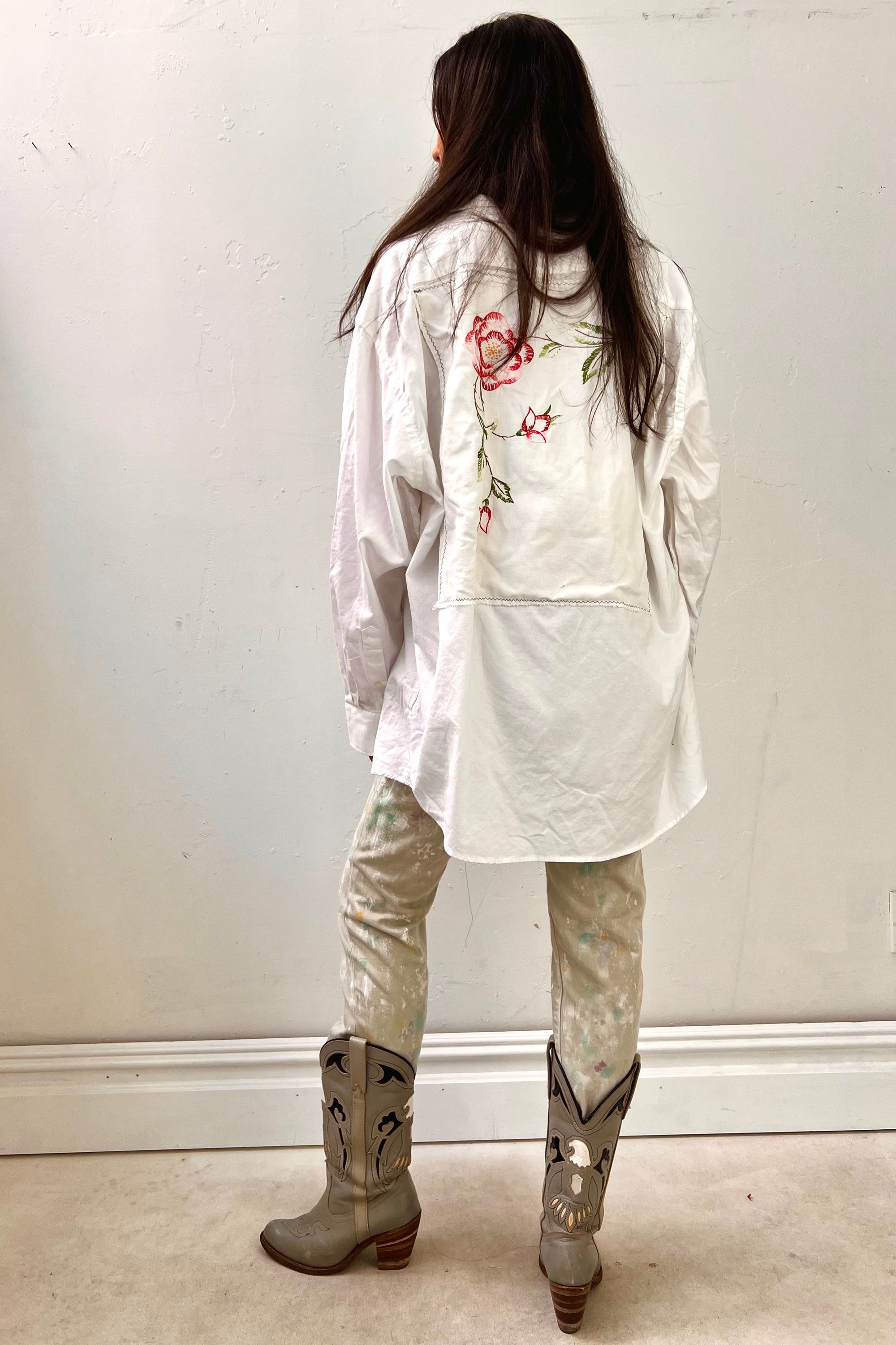 Anna Corinna Reworked Vintage Embroidered Rose Button Down
