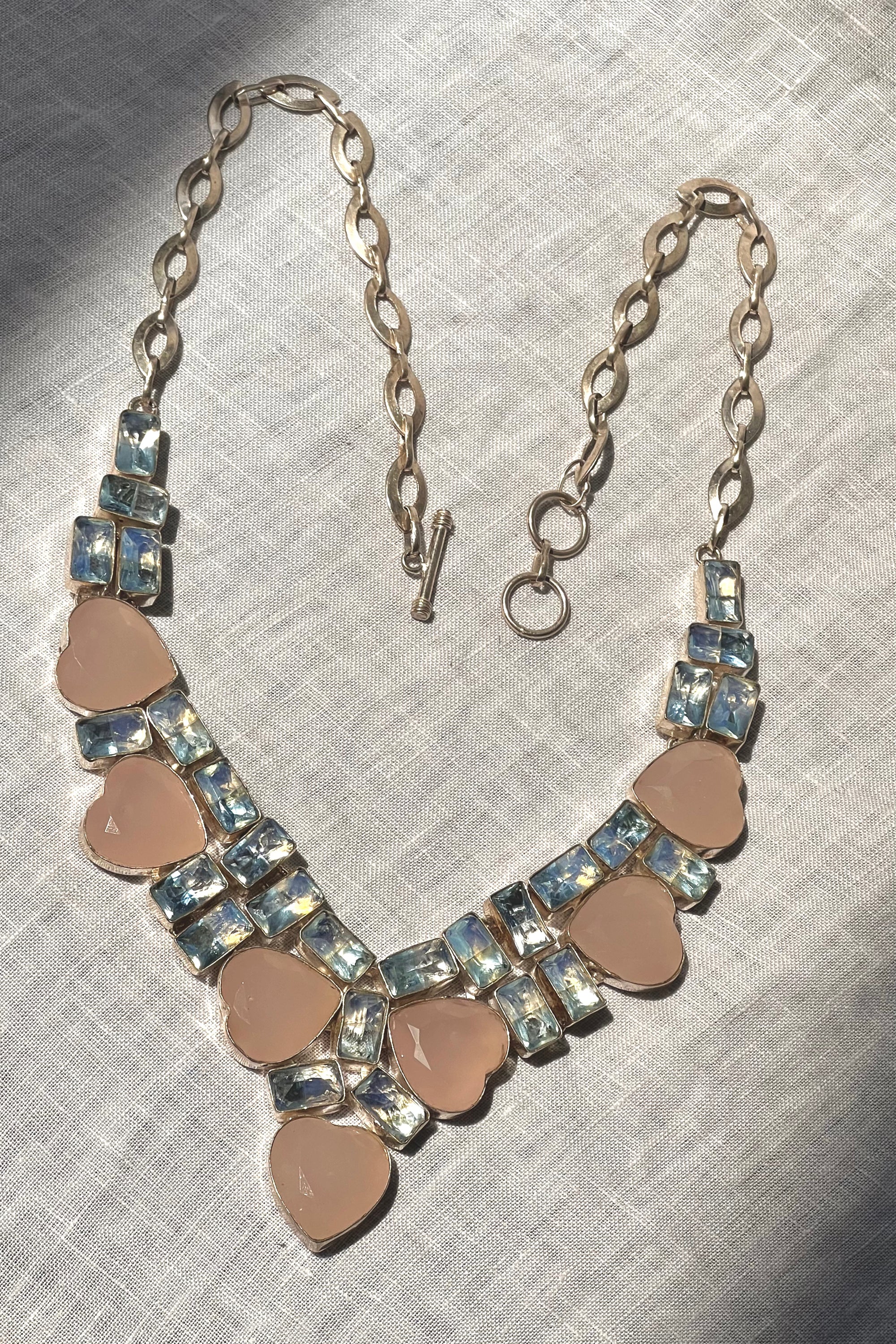 Vintage Faceted Stone Hearts Necklace