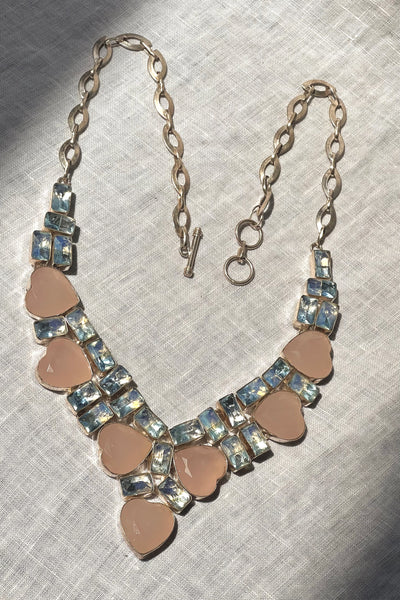 Vintage Faceted Stone Hearts Necklace, view 3
